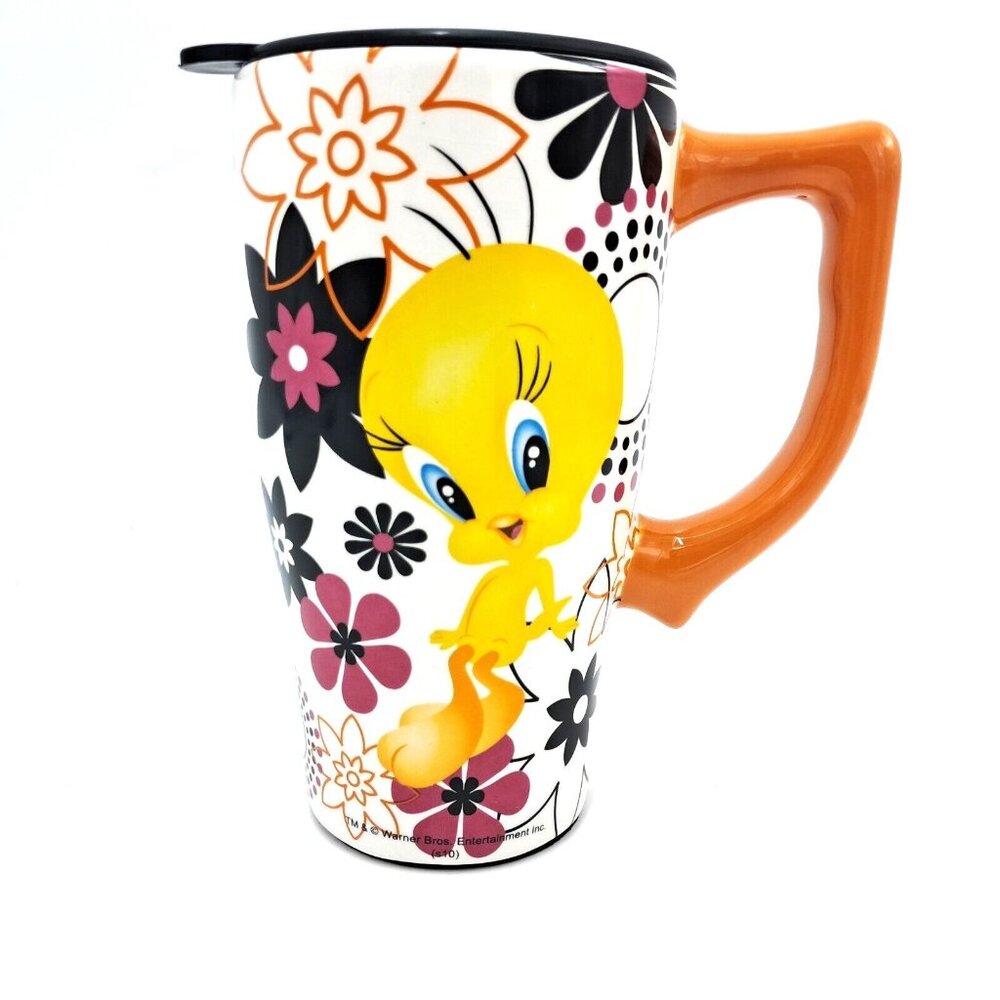 Spoontiques TWEETY TRAVEL MUG Ceramic With Plastic Lid- Warner Bros.  18 Ounces